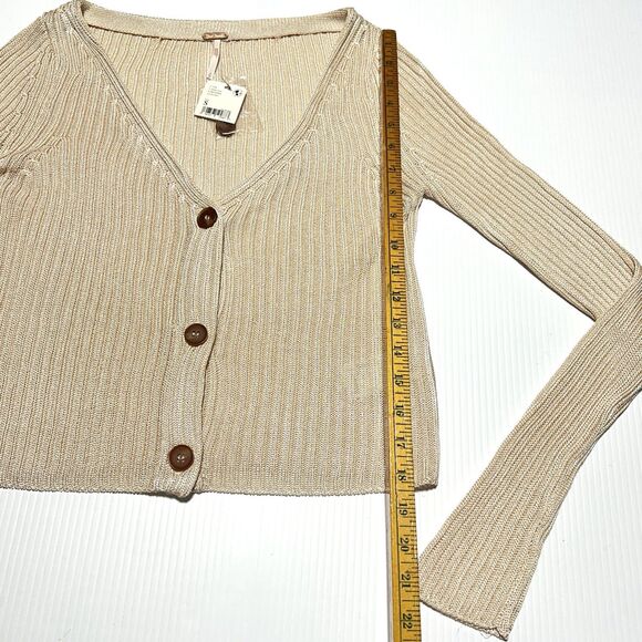 Free People Game On Cardigan Cream Beige Cardi White Swan Size S Small NWT - Picture 7 of 10